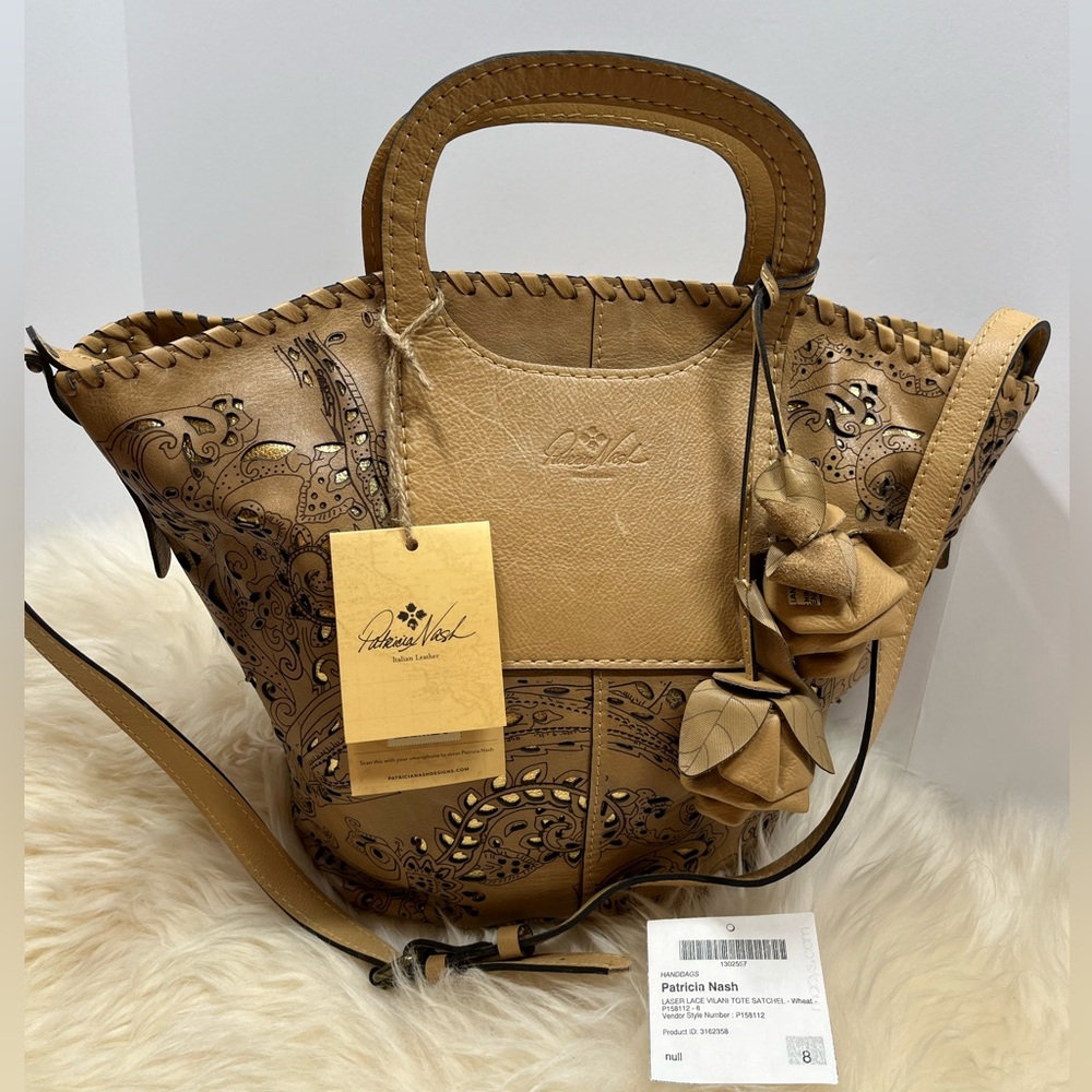 Patricia Nash Laser Lace Vilani Leather Tote with Metallic Gold leather undercut - Picture 4 of 17